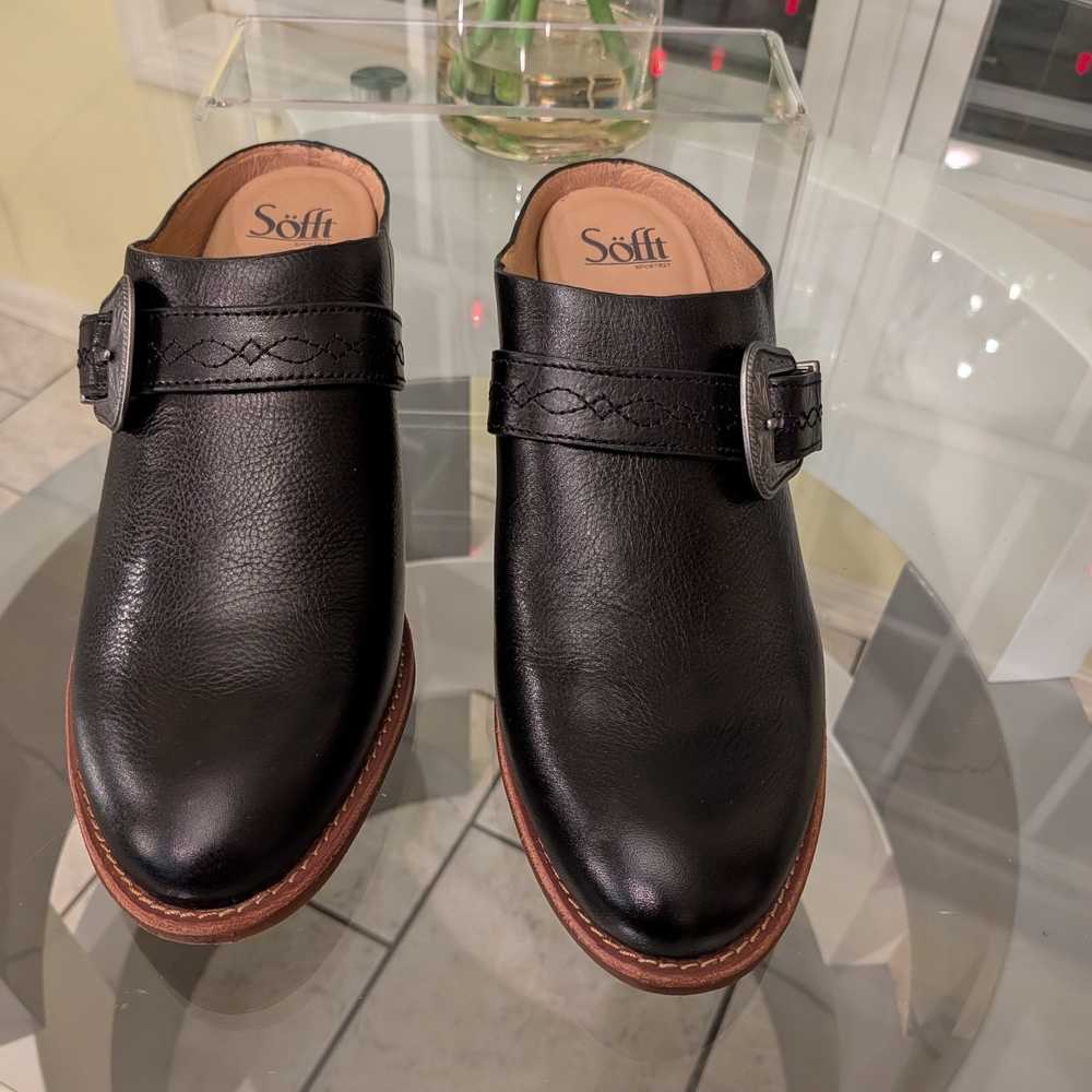 Sofft Adara Women's Black Leather Mules with Buckle Sz 11